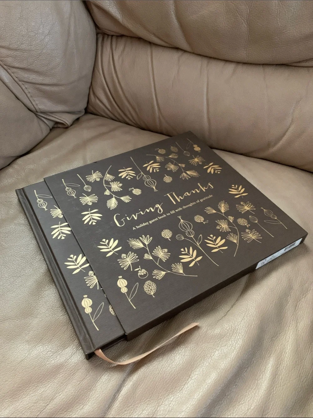 Giving Thanks Holiday Guest Journal — Brown with Gold Foil Accents